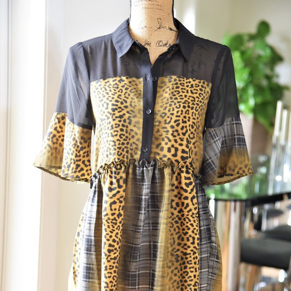NEW BCBGeneration Leopard Plaid Multi Shirt Dress - Picture 2 of 7